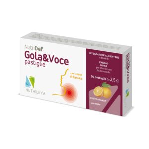 NutriDef Gola & Voce me Arnica – pastile për fyt dhe zë me veprim qetësues e mbrojtës, ideale gjatë ftohjeve dhe ngjirjes së zërit.