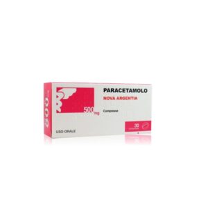 Kuti dhe tableta Paracetamolo Novo Argentia 500 mg për dhimbje dhe temperaturë.