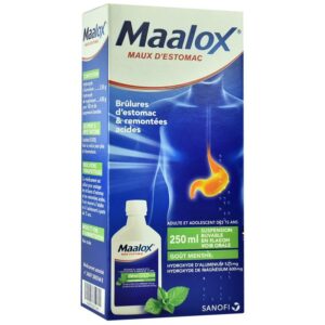 Maalox Pezulli Oral 250ml – Shurup antacid për refluks dhe urth, me veprim të shpejtë dhe shije mente.