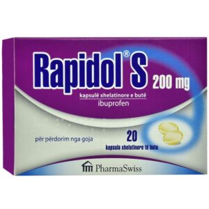 Kuti dhe tableta Rapidol S 200 mg për dhimbje dhe temperaturë.