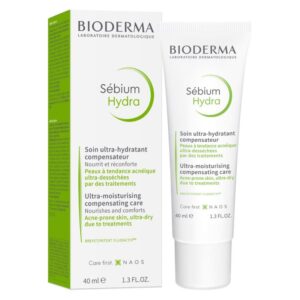 Krem hidratues Bioderma Sébium Hydra për lëkurë të yndyrshme dhe të trajtuar me produkte anti-akne.
