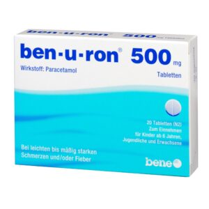 Ben-U-Ron 500mg – tabletë me paracetamol për lehtësimin e dhimbjeve dhe uljen e temperaturës.